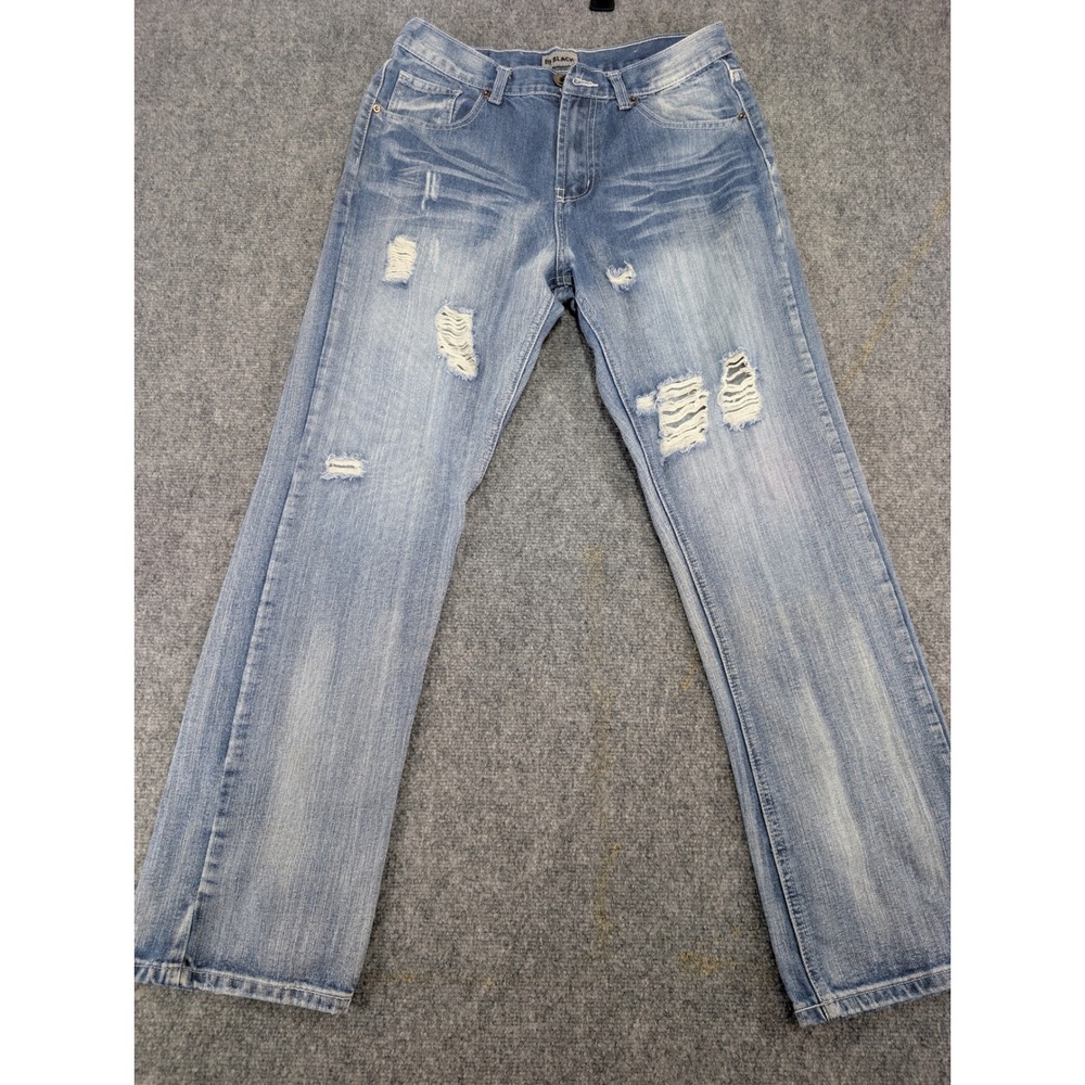 Black Relaxed Straight Jeans Distressed Light Wash Blue Size 32/32